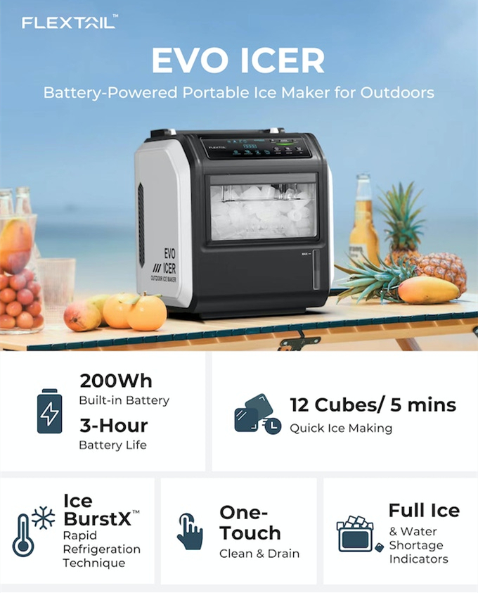 Battery-Powered Ice Maker for Outdoors – FLEXTAILEVOICER